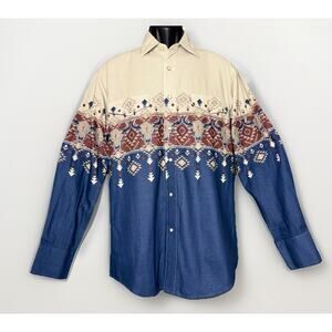 Panhandle Slim Shirt Mens Medium Western Pearl Snap Aztec Southwestern Skull